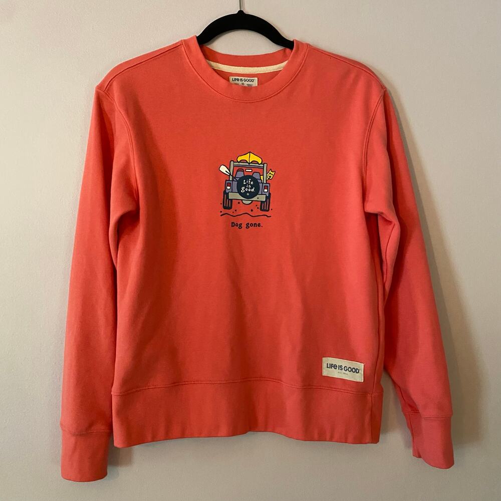 Life Is Good Pink Crewneck Sweatshirt Jeep Dog Beach Summer Women's size XS